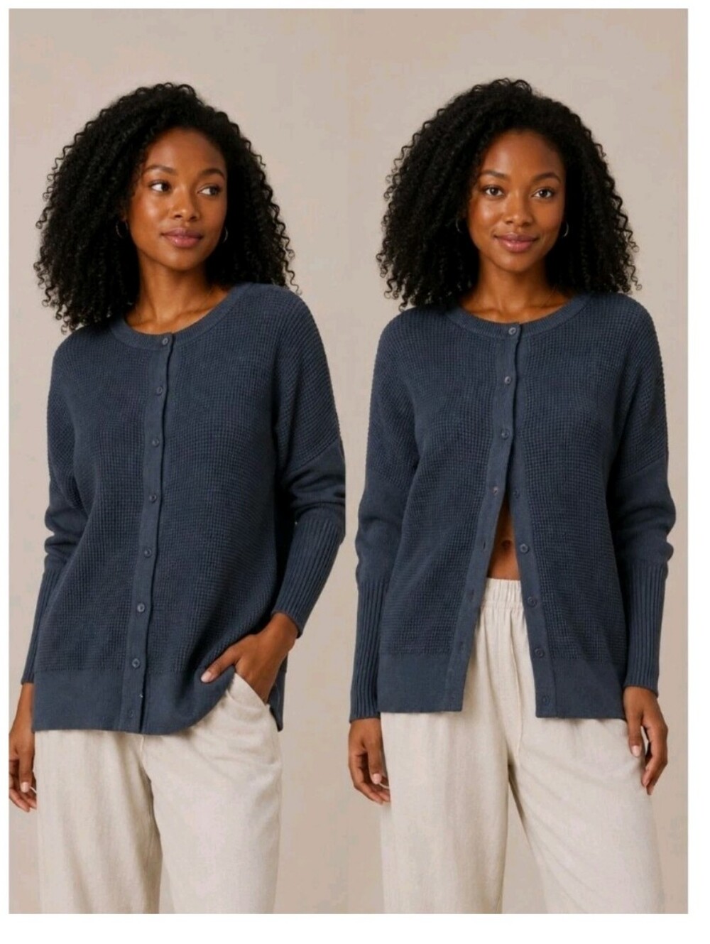 VETTA Oversized Slate Gray Button-Front Waffle Knit Cardigan Sweater Xsmall